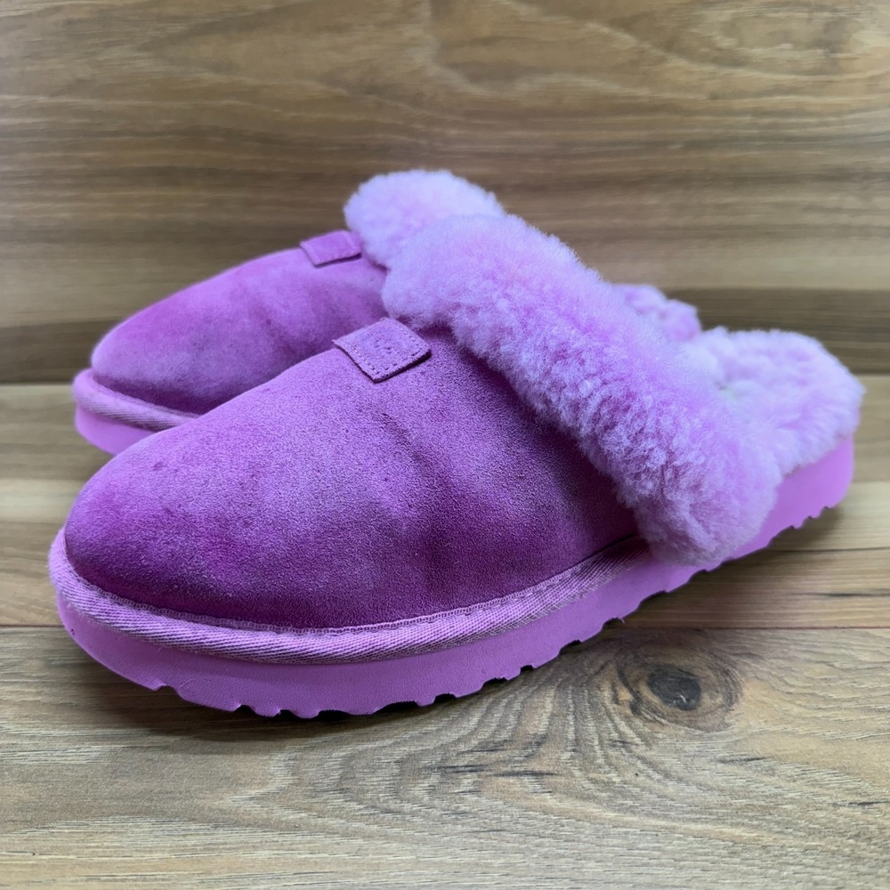 UGG Slippers Womens 7 Purple Suede Shearling Fur Lined Slip On Mule Y2K